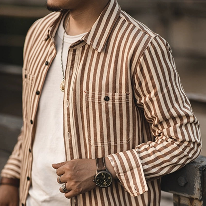 レトロストライプ長袖シャツ