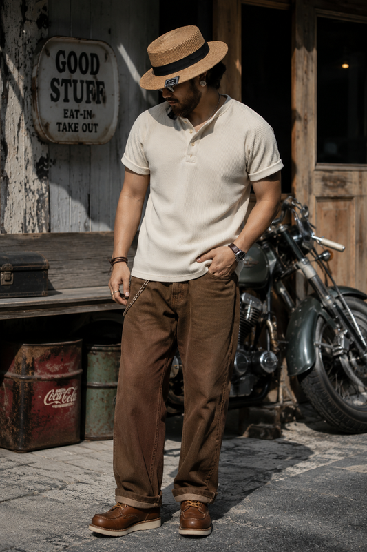 Levin‘sFactory ワッフルヘンリーネックシャツ半袖