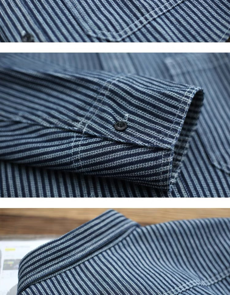 OKONKUWO アメリカンヴィンテージワークシャツ ストライプ 長袖シャツ