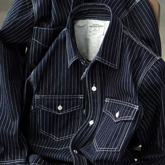 OKONKWO ストライプレトロ長袖シャツ