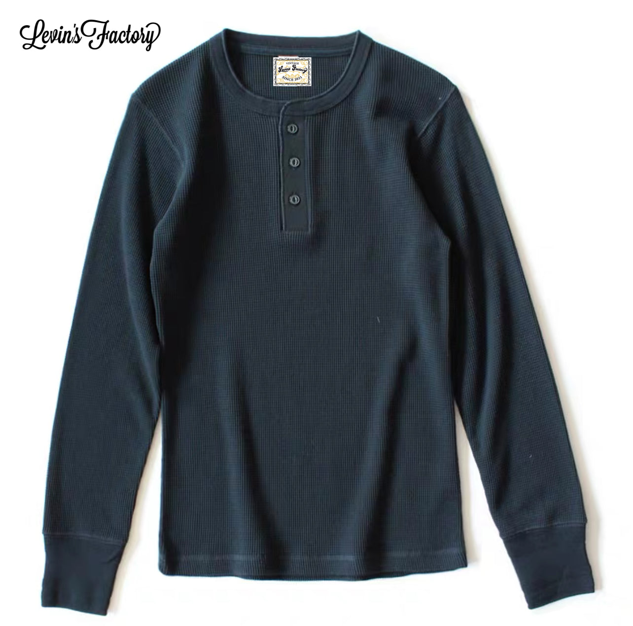 Levin`sFactory ワッフルヘンリーネックシャツ長袖