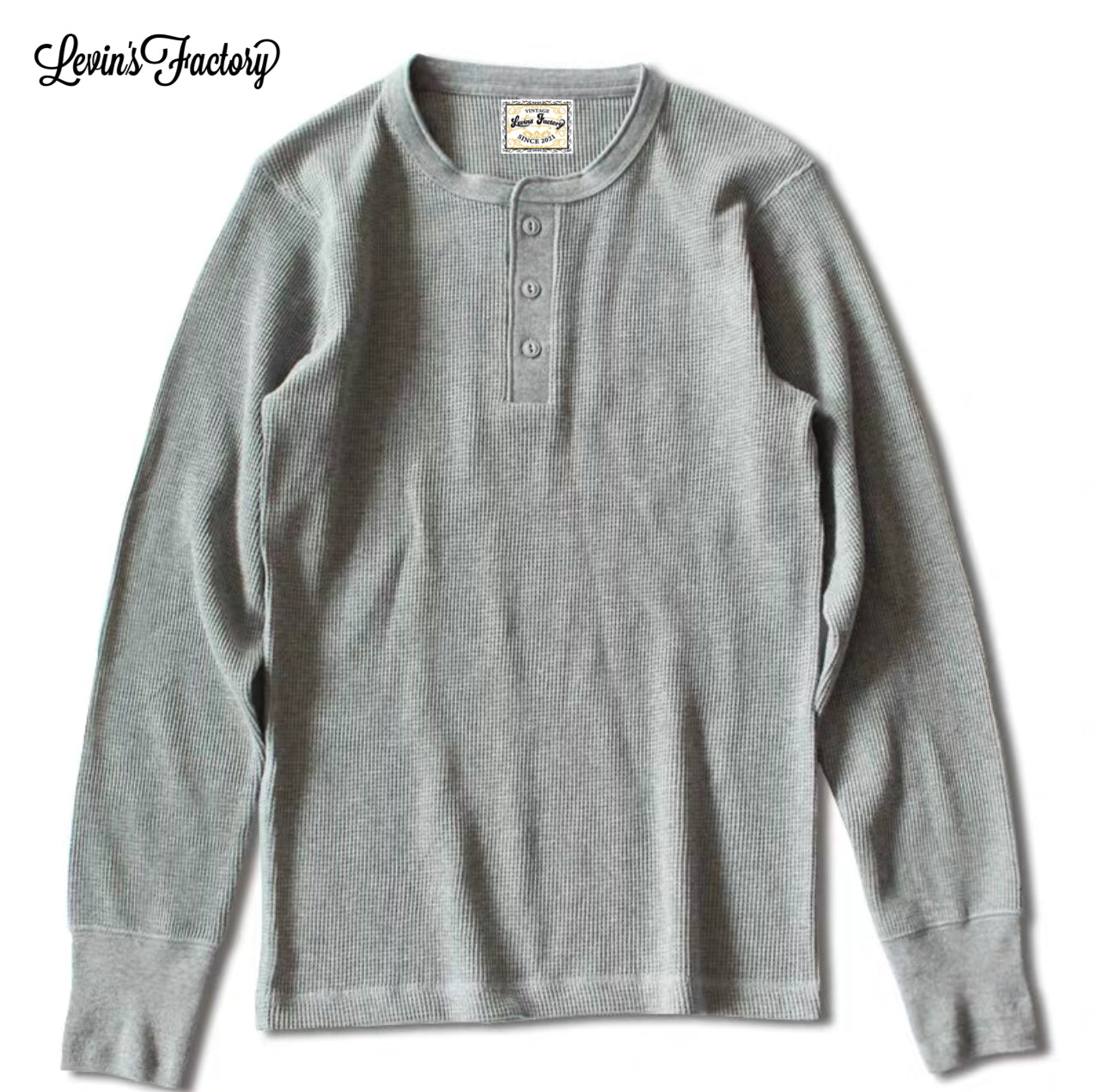 Levin`sFactory ワッフルヘンリーネックシャツ長袖
