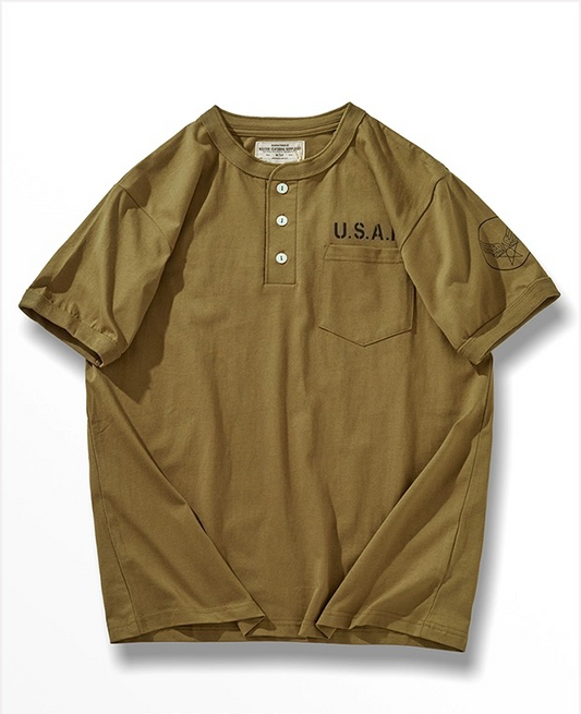 OKONKUW ワンポケットヘンリーネックシャツ