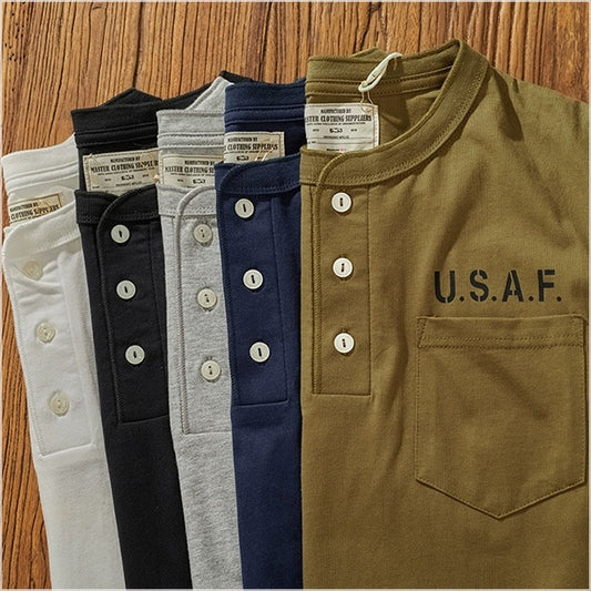 OKONKUW ワンポケットヘンリーネックシャツ