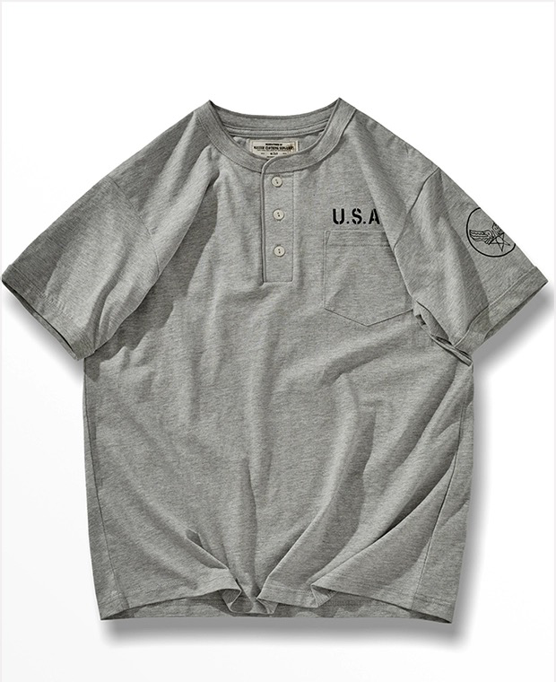 OKONKUW ワンポケットヘンリーネックシャツ