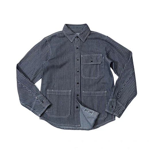 OKONKUWO アメリカンヴィンテージワークシャツ ストライプ 長袖シャツ